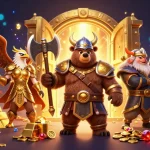 Engage in thrilling gameplay at aisa with a Viking berserker bear and Valkyrie eagle surrounded by golden treasures.