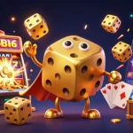 Experience the excitement of s666 casino with a dynamic 3D illustration featuring golden dice and slot games.