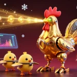Engage with the thrilling world of QS8886 COM featuring a futuristic golden rooster and crypto elements.