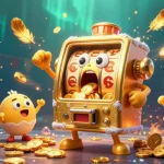Exciting jackpot with a credit card casino theme showing a golden slot machine celebrating wins amidst coins and cheers.