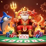Experience thrilling gameplay with pandawa88 under the watchful eyes of Neptune in a vibrant casino scene.