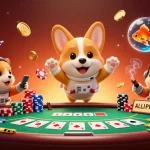 Engage with the exhilarating scene of tải sun win featuring a corgi in space, poker chips, and colorful casino elements.