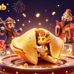 Experience the excitement at hitclubhub with a vibrant online casino scene featuring golden fortune cookies and dynamic gaming elements.