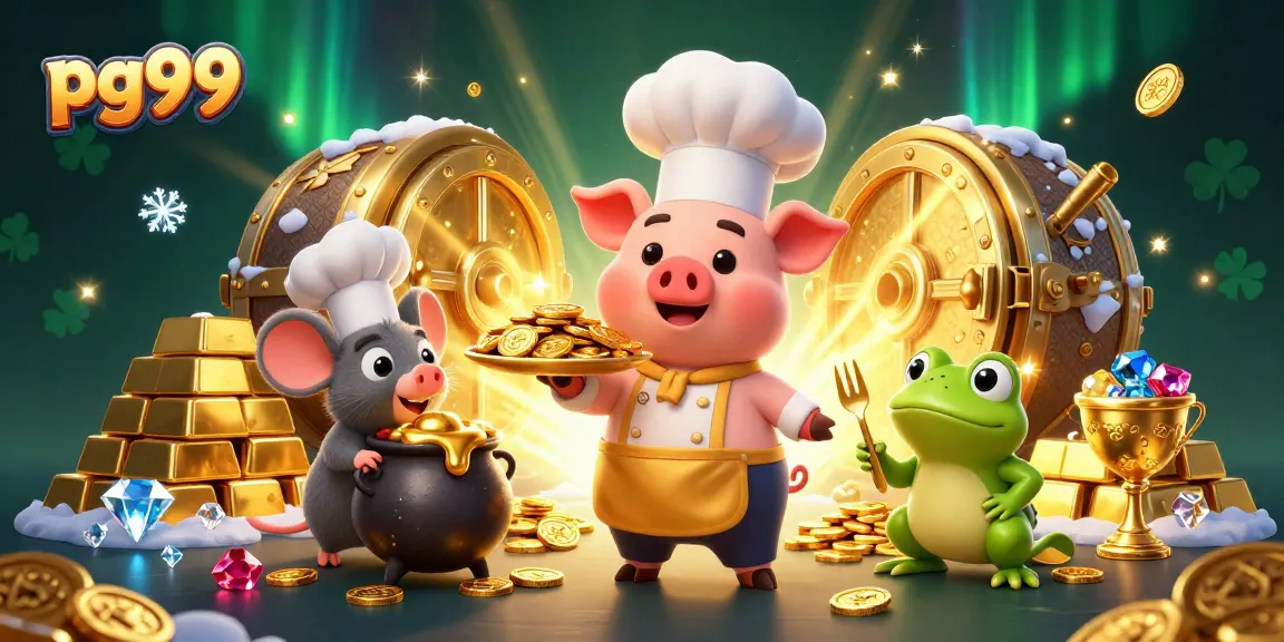 Experience the thrills of pg99 with golden coins and charismatic characters in a vibrant casino scene.